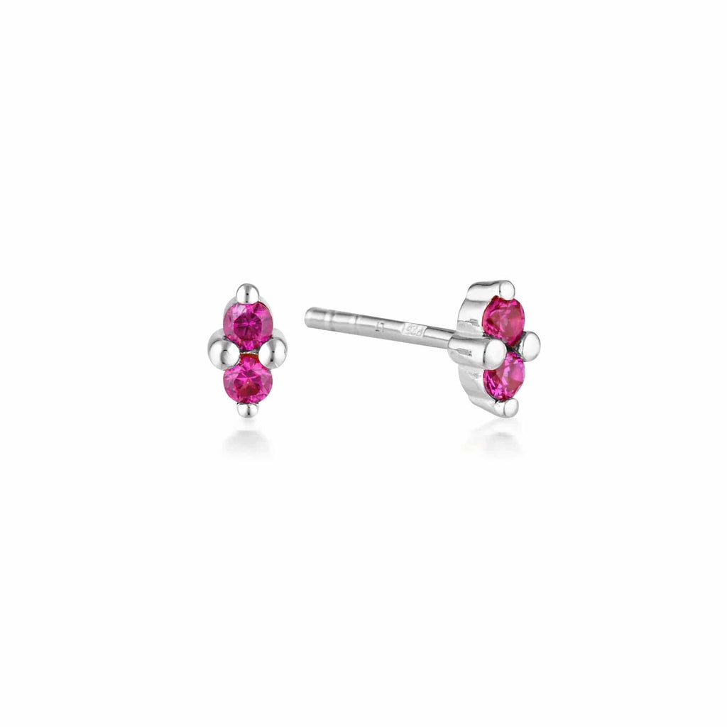 Silver Twin Gem Stud Earrings | Ruby - Linda Tahija - Coco Blue