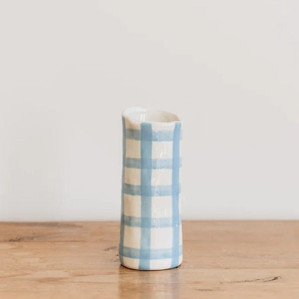 Small Vase | Cornflower Gingham - Noss & Co - Coco Blue