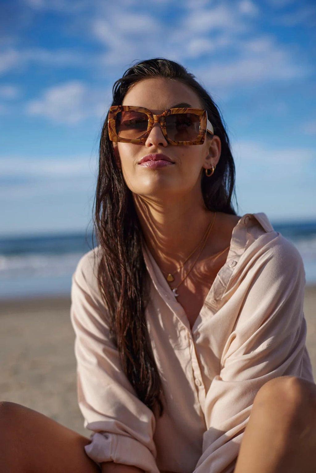 Sunglasses | Tide | Brown Shell - Sticks & Sparrow - Coco Blue