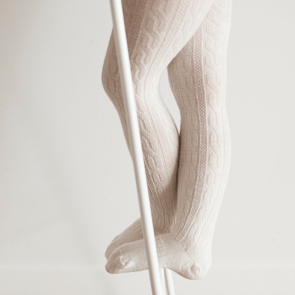 Baby Cable Tights | Cream - Lamington - Coco Blue