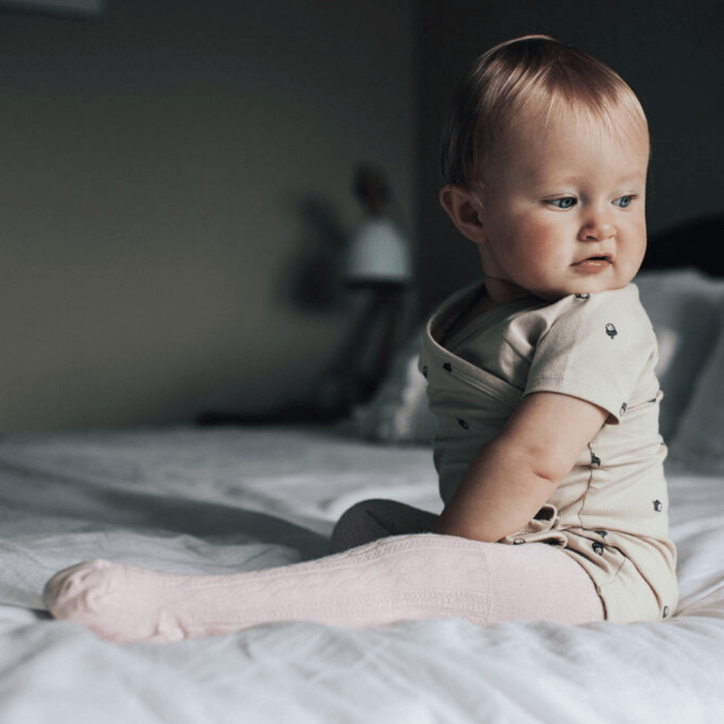 Baby Merino Cable Tights | Cherry Blossom - Lamington - Coco Blue