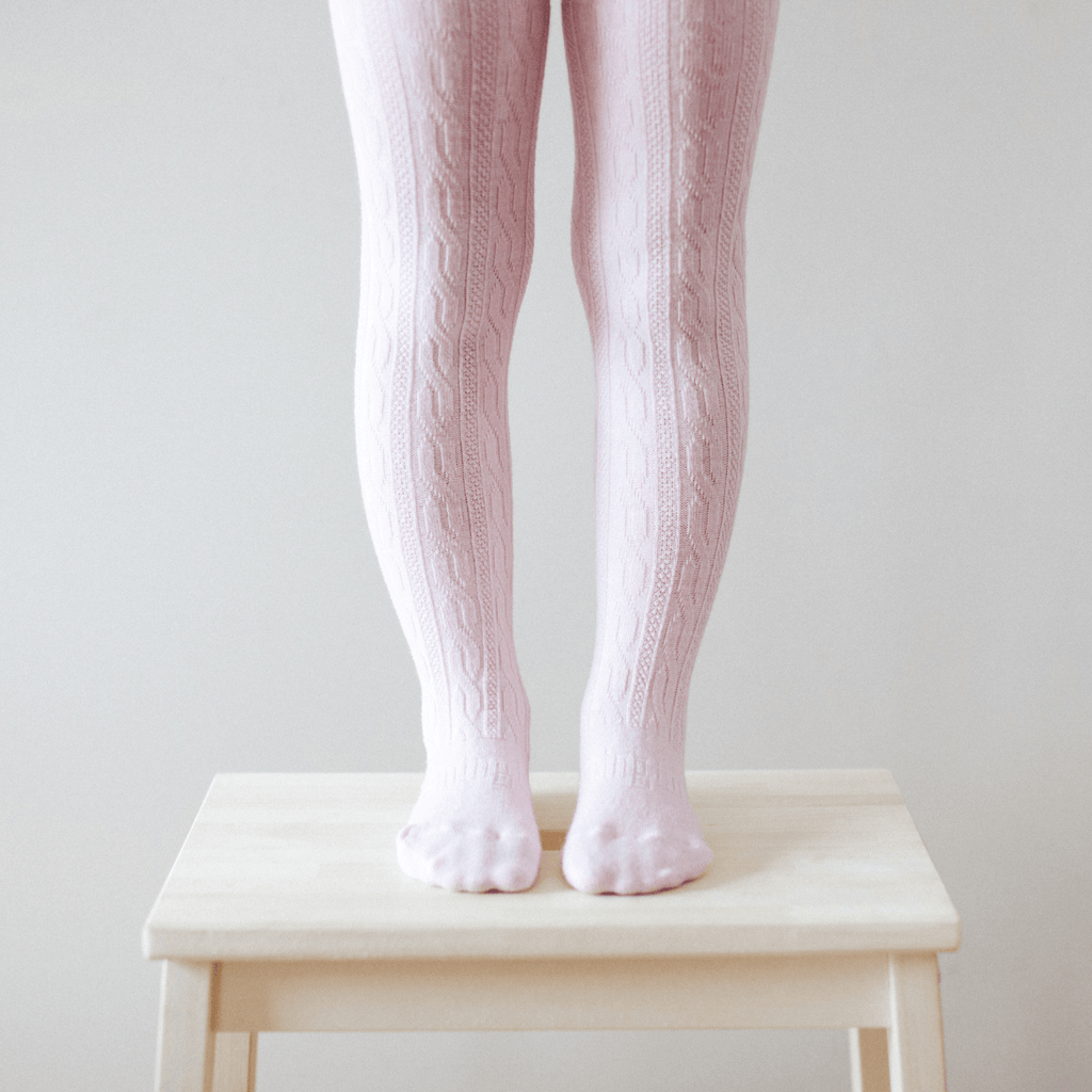 Baby Merino Cable Tights | Cherry Blossom - Lamington - Coco Blue