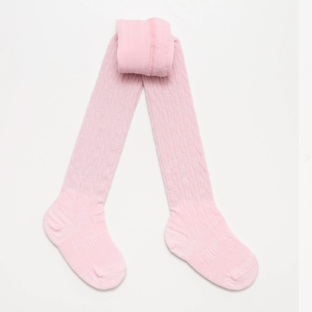 Baby Merino Cable Tights | Cherry Blossom - Lamington - Coco Blue