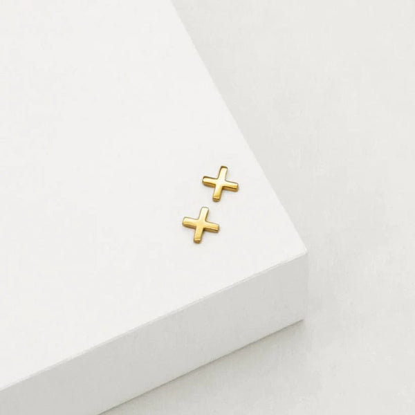 Cross Stud Earrings | Gold - Linda Tahija - Coco Blue