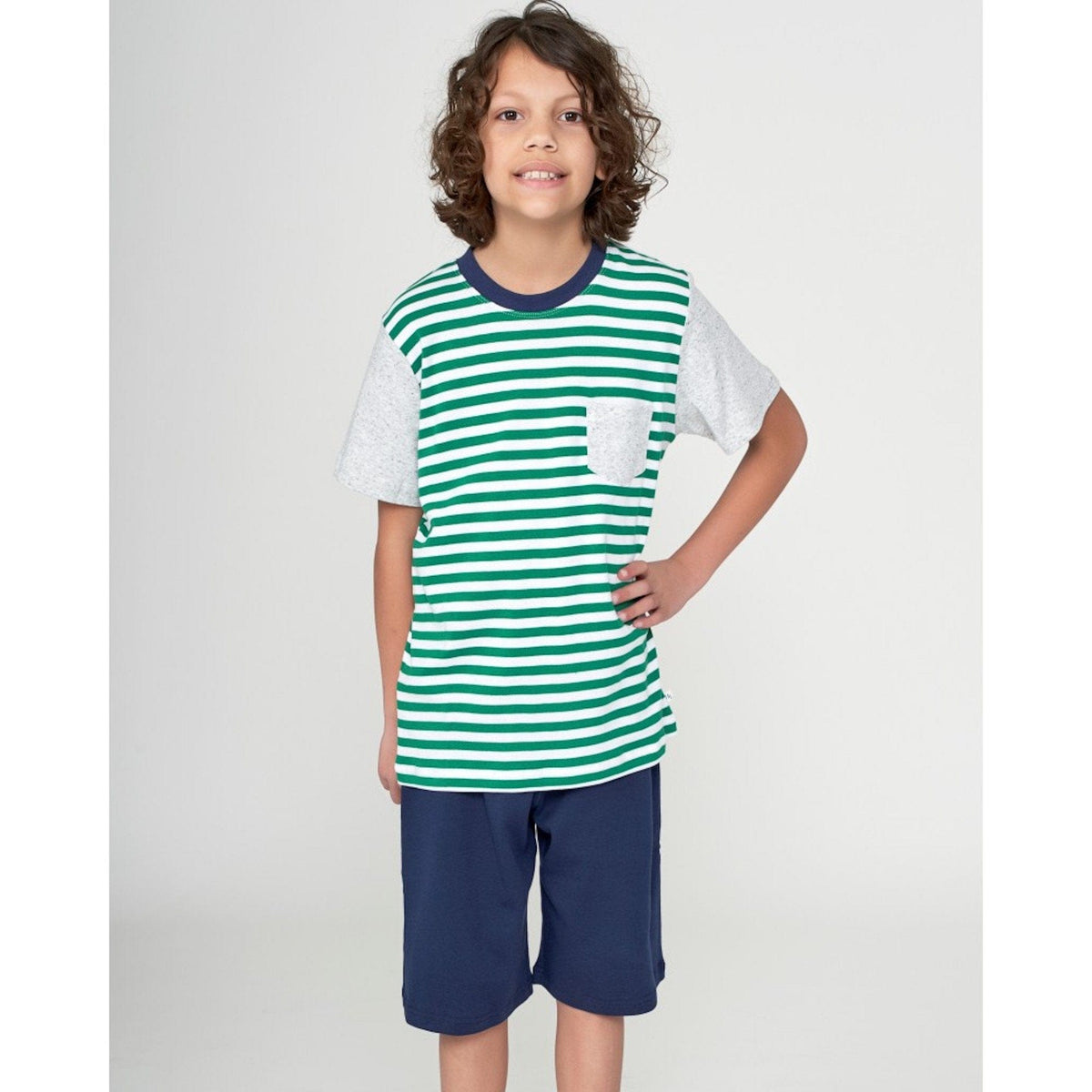 Winston Stripe Light Weight Short Sleeve Pyjamas in Green (18mths- 10yrs)