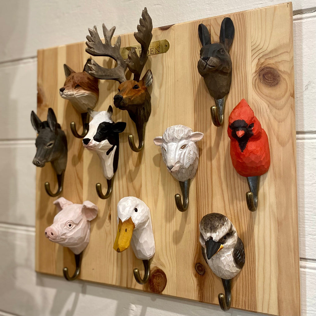 Hand Carved Animal Hooks - Wildlife Garden - Coco Blue