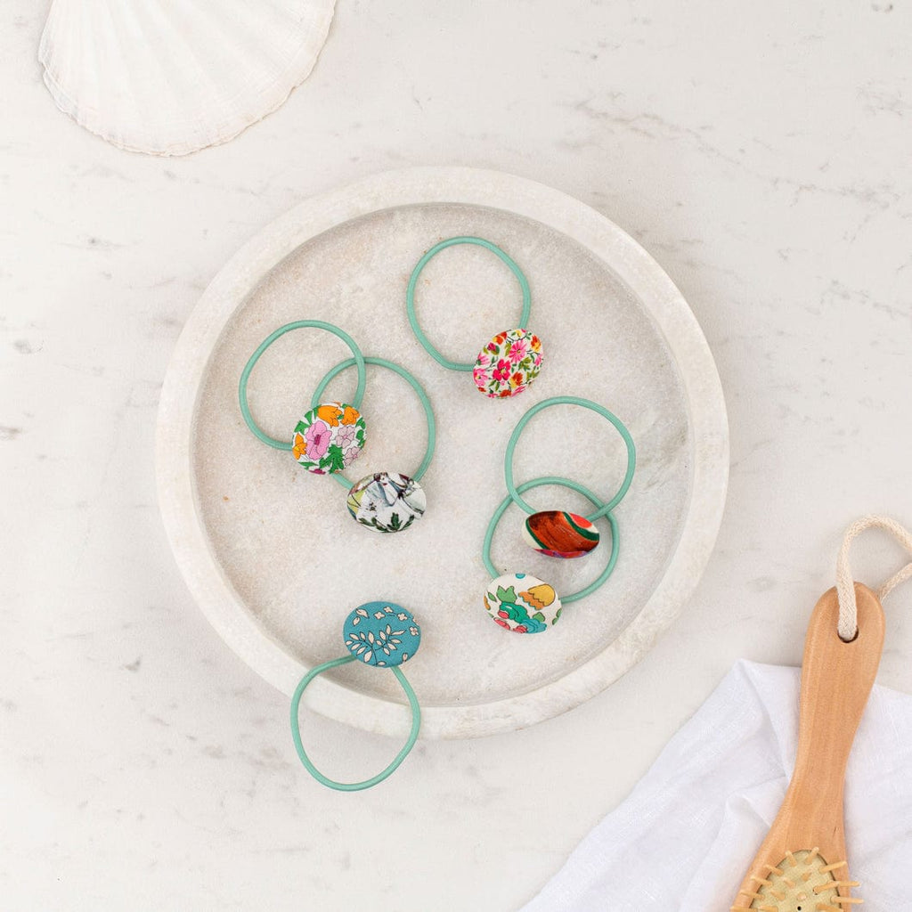 Liberty Button Bobble Hair Tie Set - Annas of australia - Coco Blue