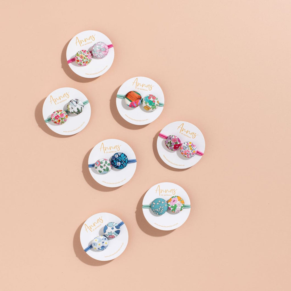 Liberty Button Bobble Hair Tie Set - Annas of australia - Coco Blue