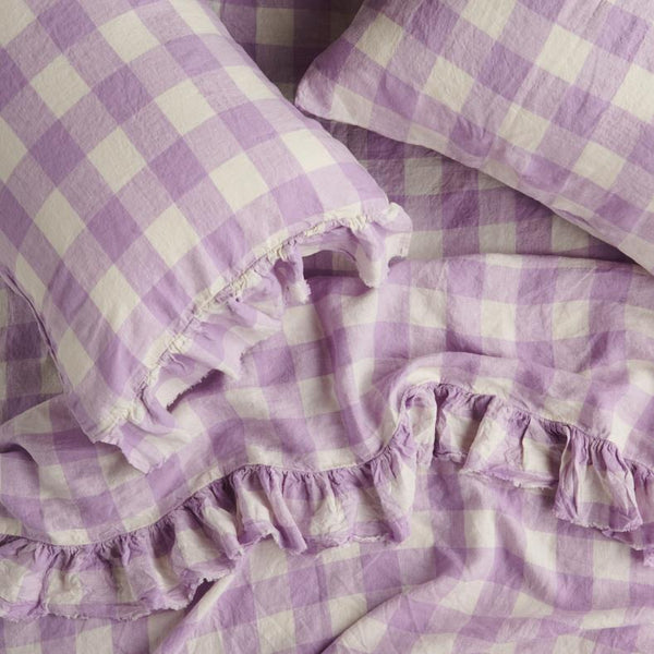 Lilac Gingham Fitted Sheet | Single - Society of Wanderers - Coco Blue