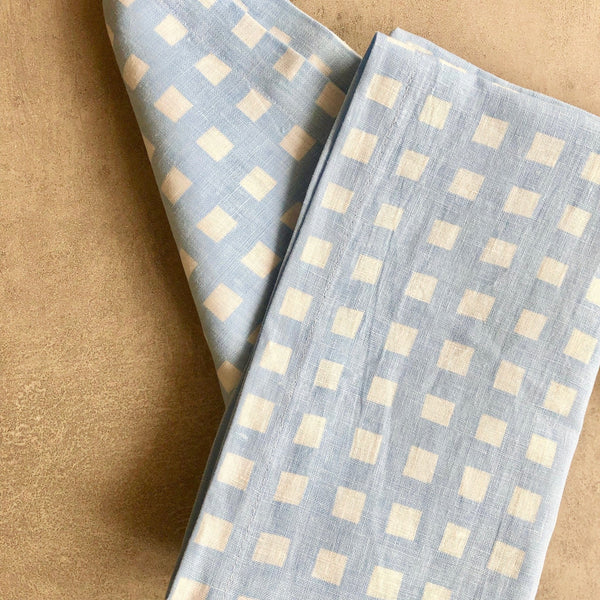 Linen Table Runner | Chambray Gingham - Bright Threads - Coco Blue