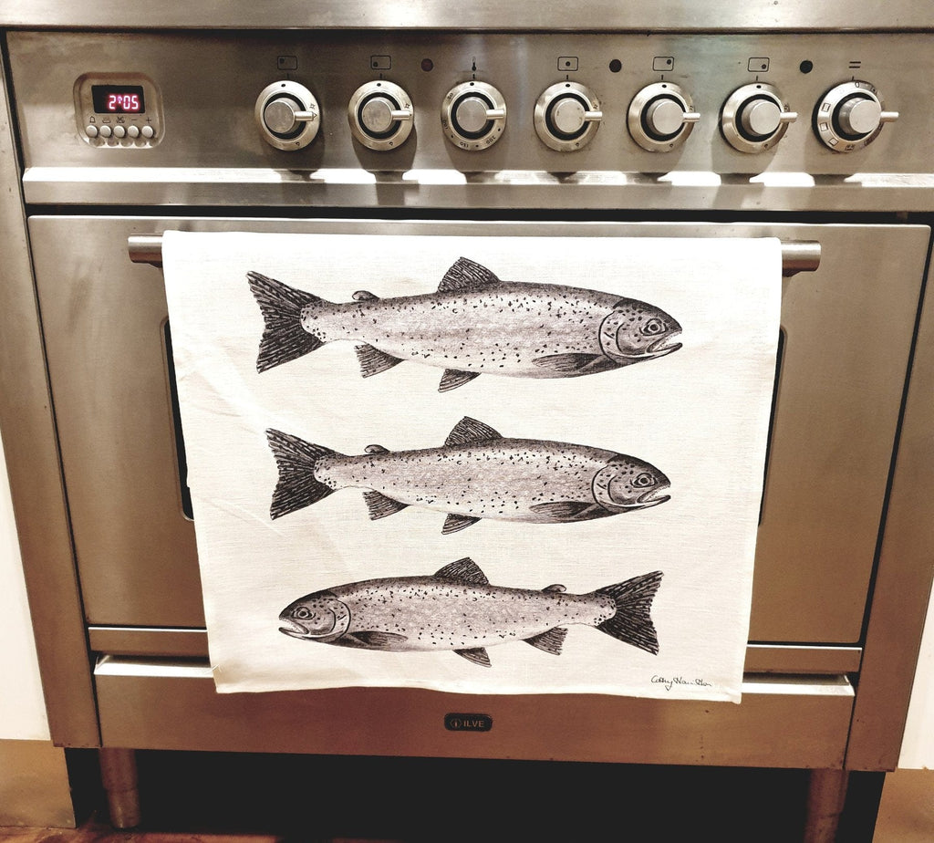 Linen Tea Towel | Trout - Cathy Hamilton - Coco Blue