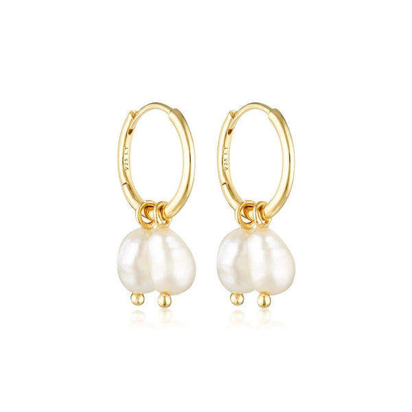 Mala pearl Huggie Earrings | Gold - Linda Tahija - Coco Blue