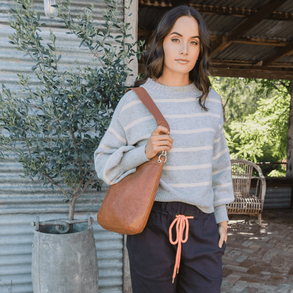 Mayfield Tote | Tan Pebble - Elms & King - Coco Blue
