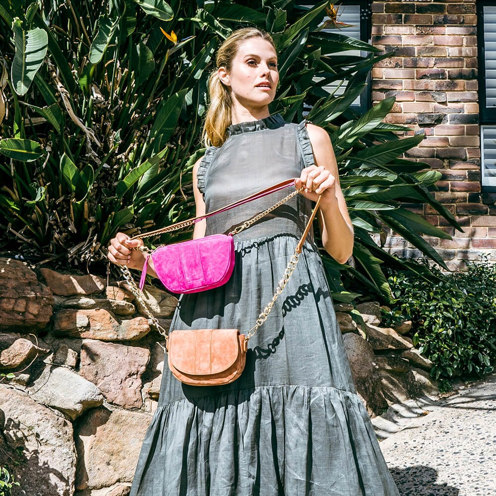 Mini Zara Saddle Bag | Gingerbread Suede - Arlington Milne - Coco Blue