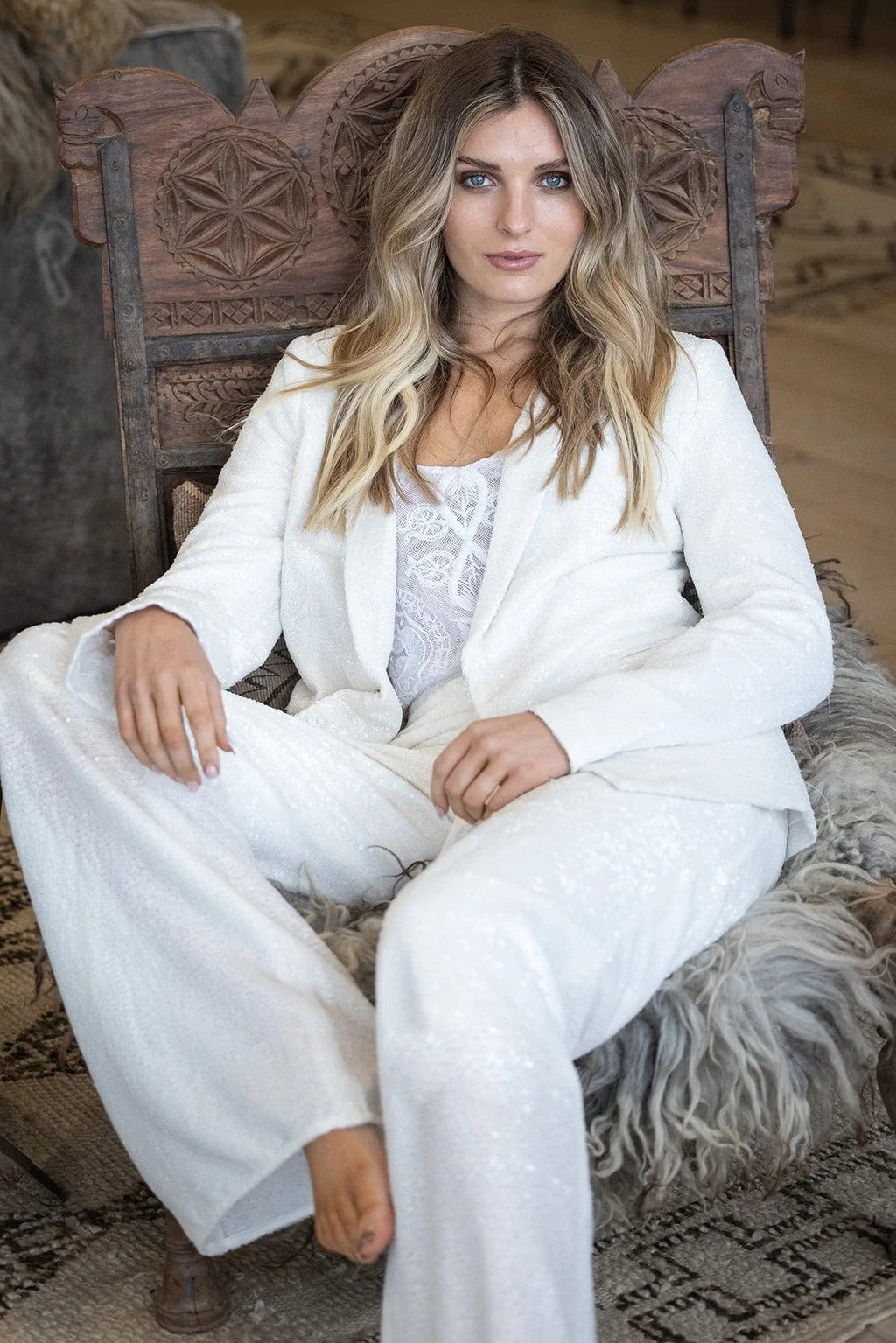 Sequin Tuxedo Jacket |Bianco - JOEY THE LABEL - Coco Blue