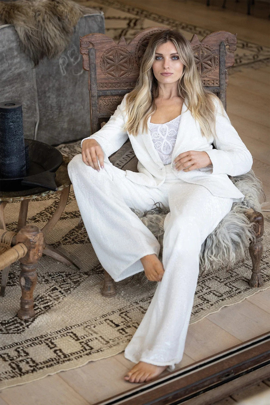 Sequin Tuxedo Pants |Bianco - JOEY THE LABEL - Coco Blue