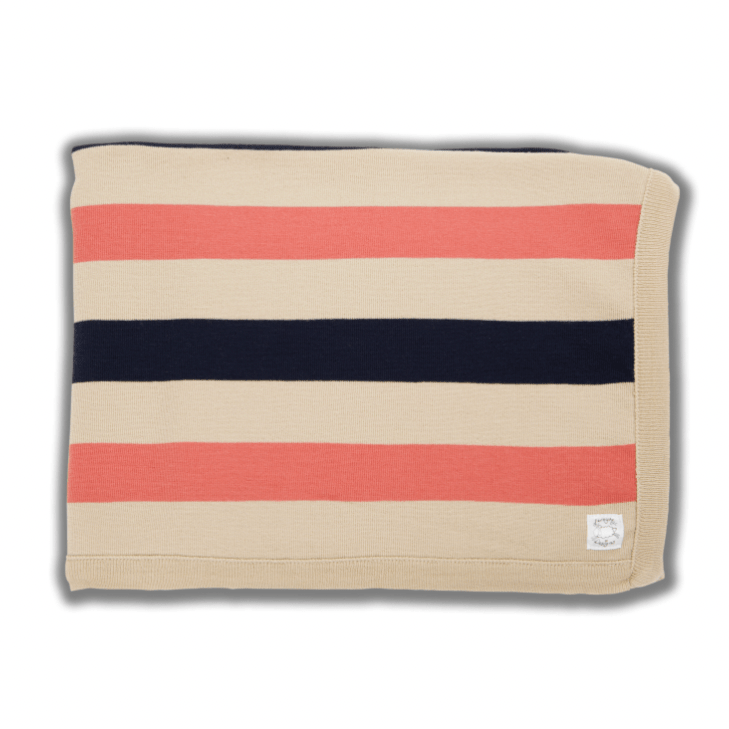 Woollen Baby Blanket | Latte, Salmon & Navy Stripe - Leroy Mac - Coco Blue