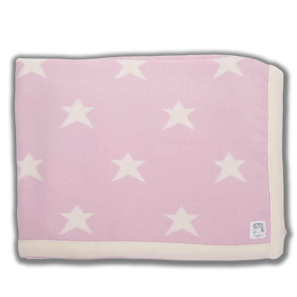 Woollen Baby Blanket | Pink Stars - Leroy Mac - Coco Blue